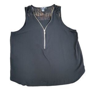 Miss Lili Sleeveless Black Blouse | Lace | V Neck with Golden Zipper | Size 2X